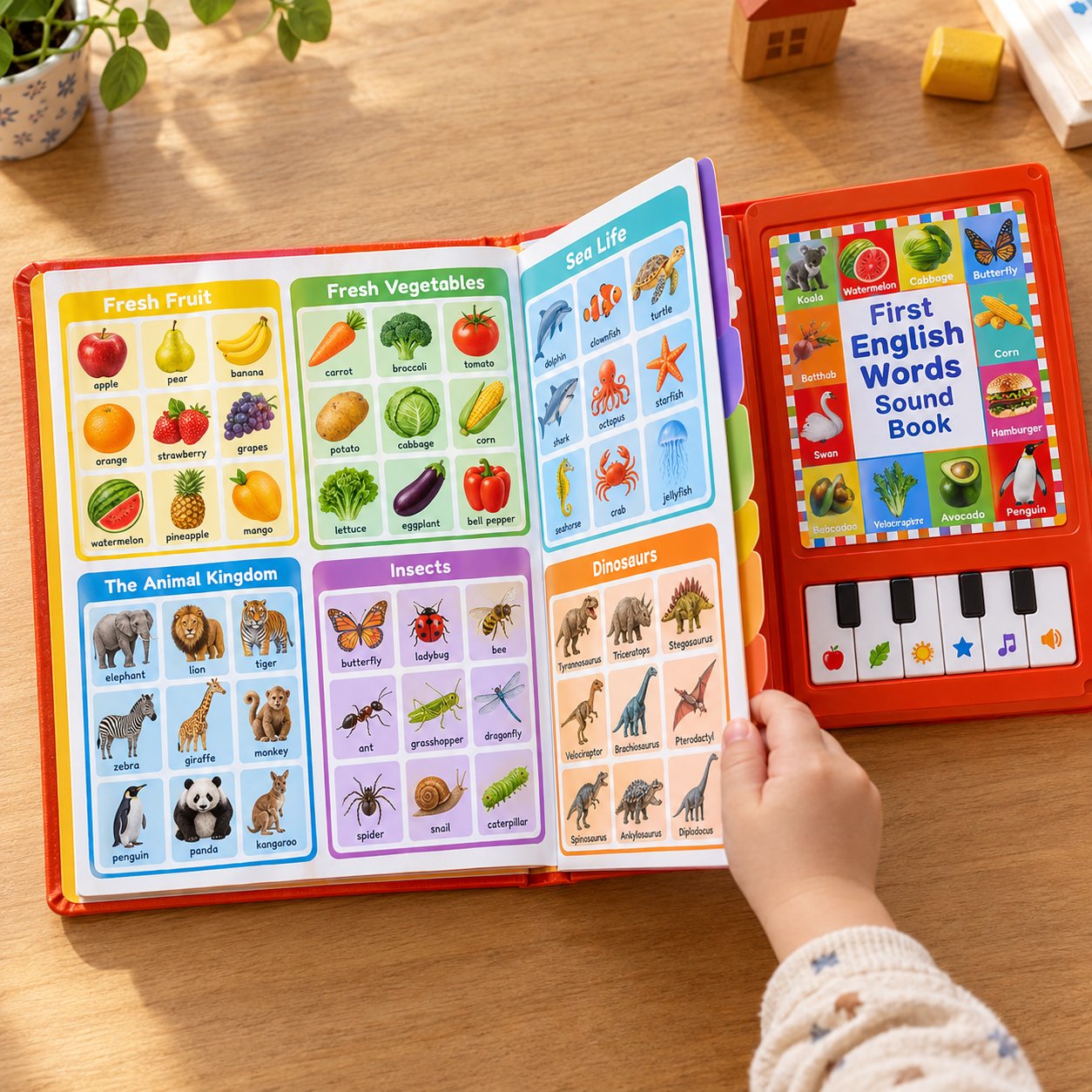 Open book showing pages and the music key strip